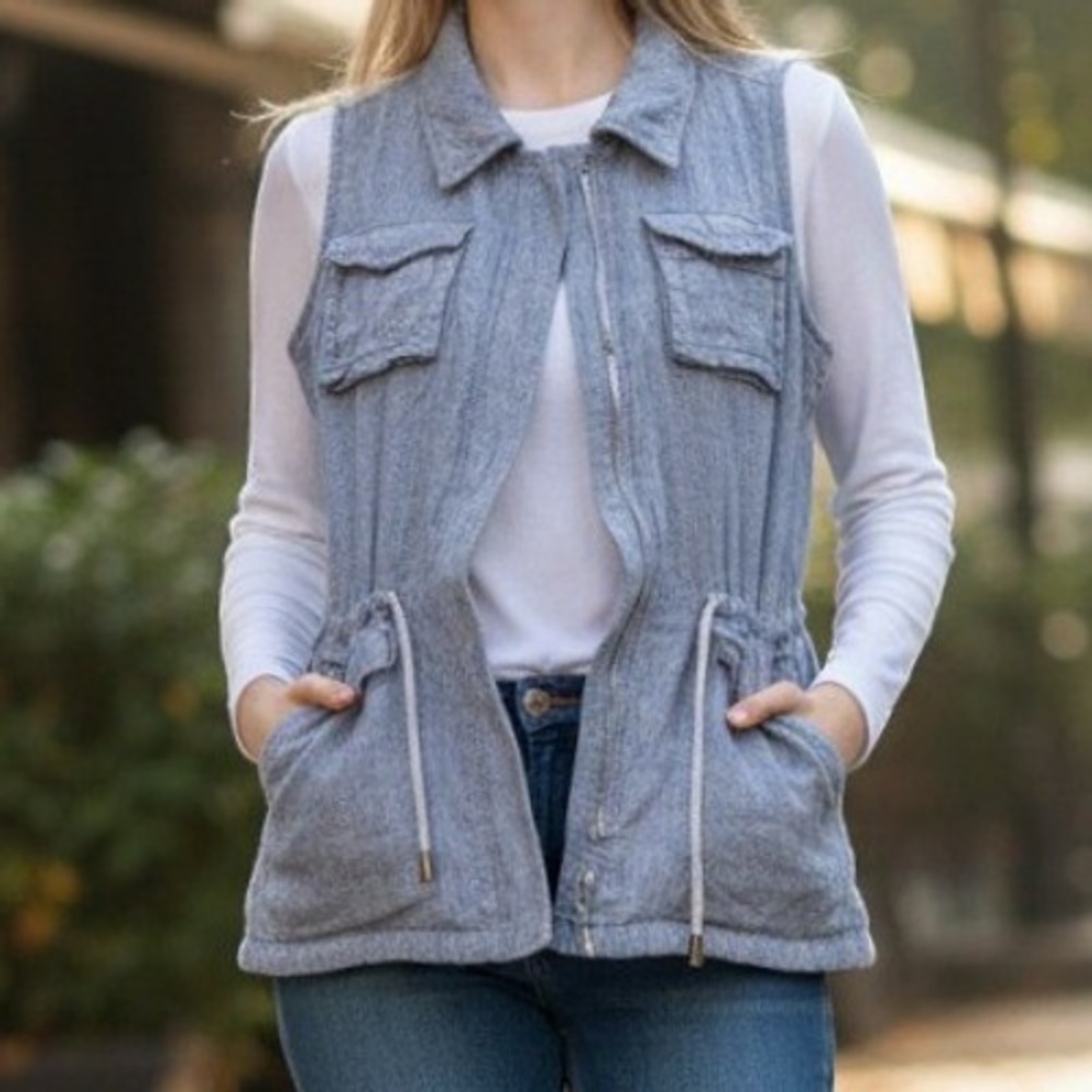 Monoreno Sleeveless Utility Jacket M Gray Cotton Cargo Vest Safari Boho Casual